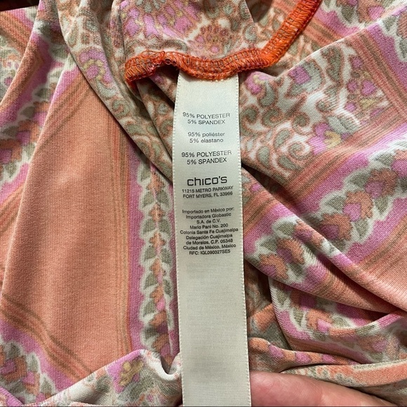 Chico’s Dress Orange and Pink Pattered Midi Key Hole Front Looose Style Size 1 - Picture 10 of 10